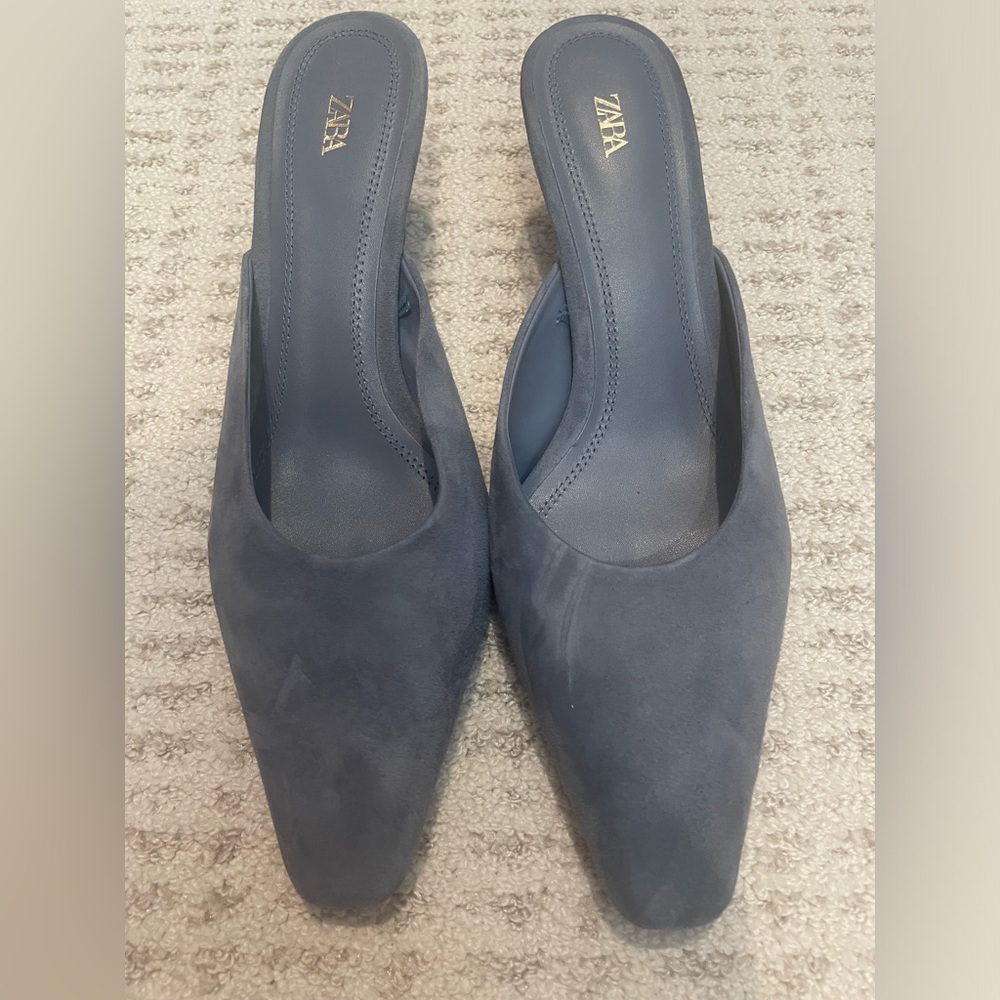 Zara denim blue suede mules